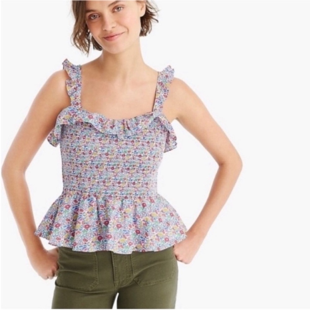 J. Crew Liberty Fabrics Smocked Ruffle Sleeveless Top in Liberty Spring Floral